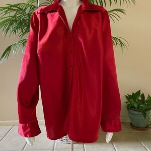 Satin red long sleeve blouse